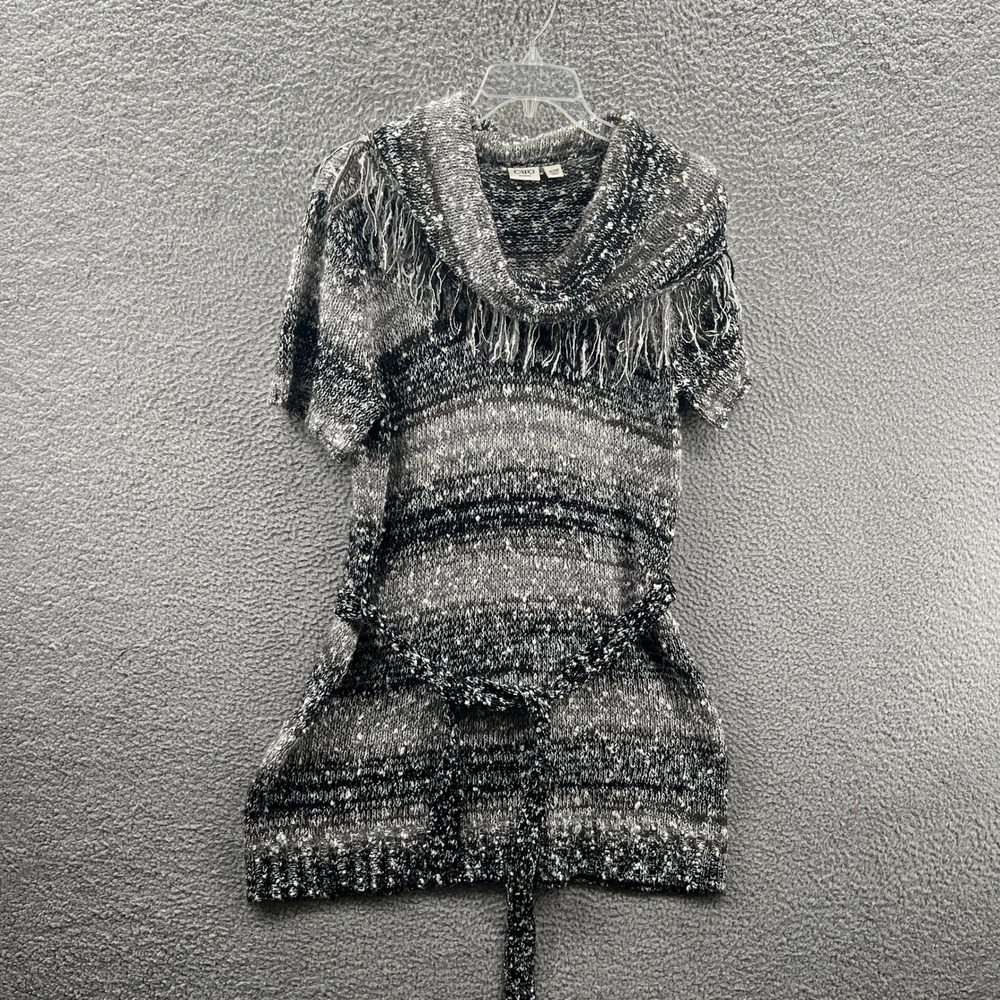Womens Tunic Sweater 18/20W Boucle Knit Fringe Cowl Neck Short Sleeve Belted